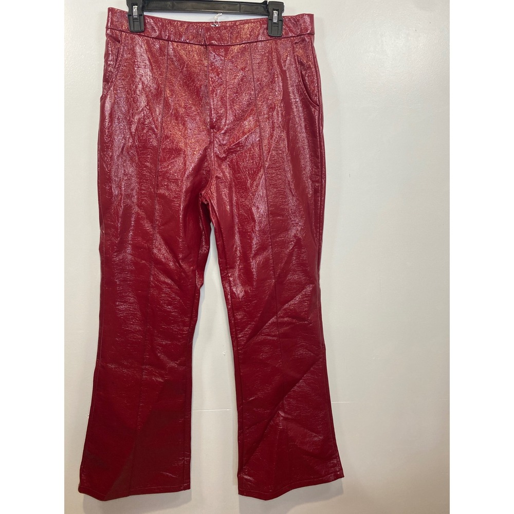 Princess Polly Faux Leather Pants Red Wide Leg High Waist Size US 8‎